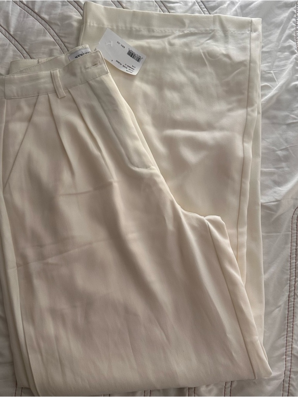 WeWoreWhat Cream High-Rise Pleat Pants